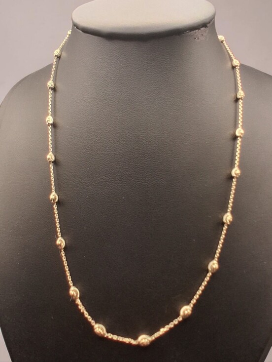 Jewelry - Italian 14K Yellow Gold Over Sterling Silver Fancy 3MM Beaded Chain Necklace